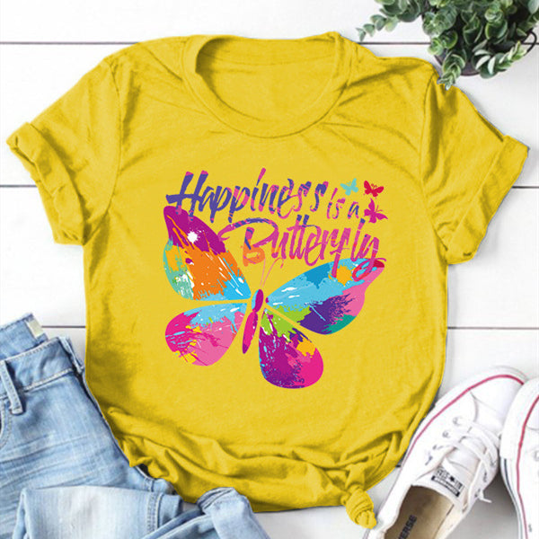 Happiness is A Butterfly Round Neck T-shirt
