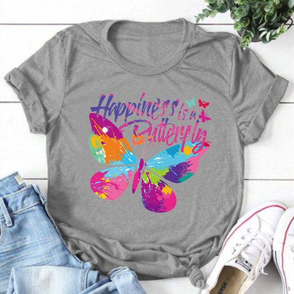 Happiness is A Butterfly Round Neck T-shirt