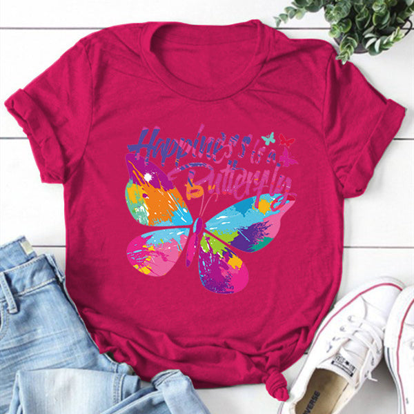 Happiness is A Butterfly Round Neck T-shirt