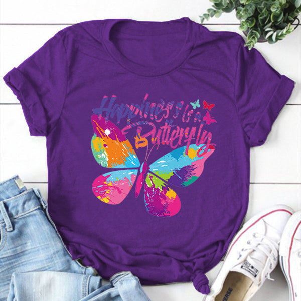 Happiness is A Butterfly Round Neck T-shirt