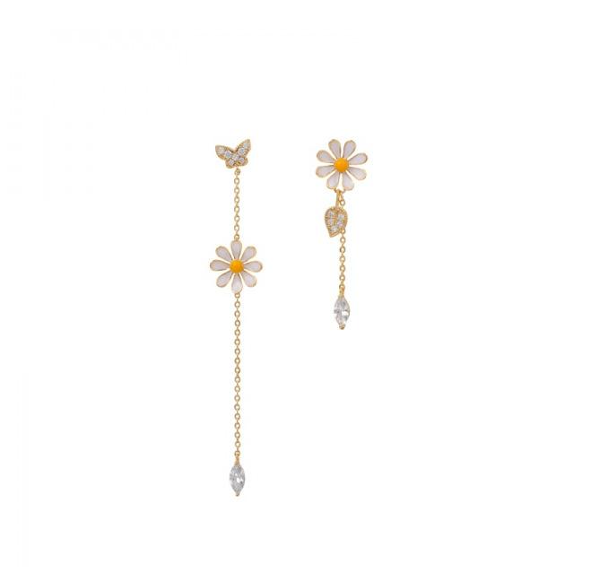 Long Asymmetric Daisy Earrings