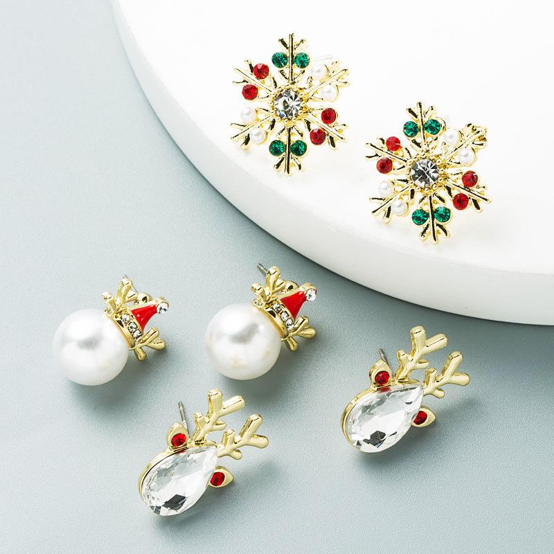Christmas Series Fashion Colored Diamond And Pearl Earrings