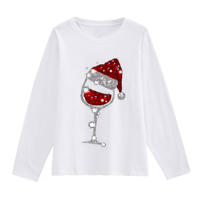 Lovely Printing Christmas Ladies White T-Shirt Q