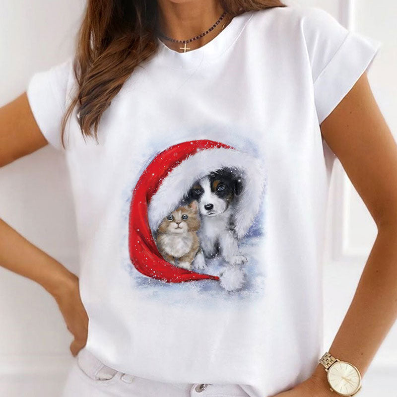 Hello Christmas Ladies White T-Shirt V