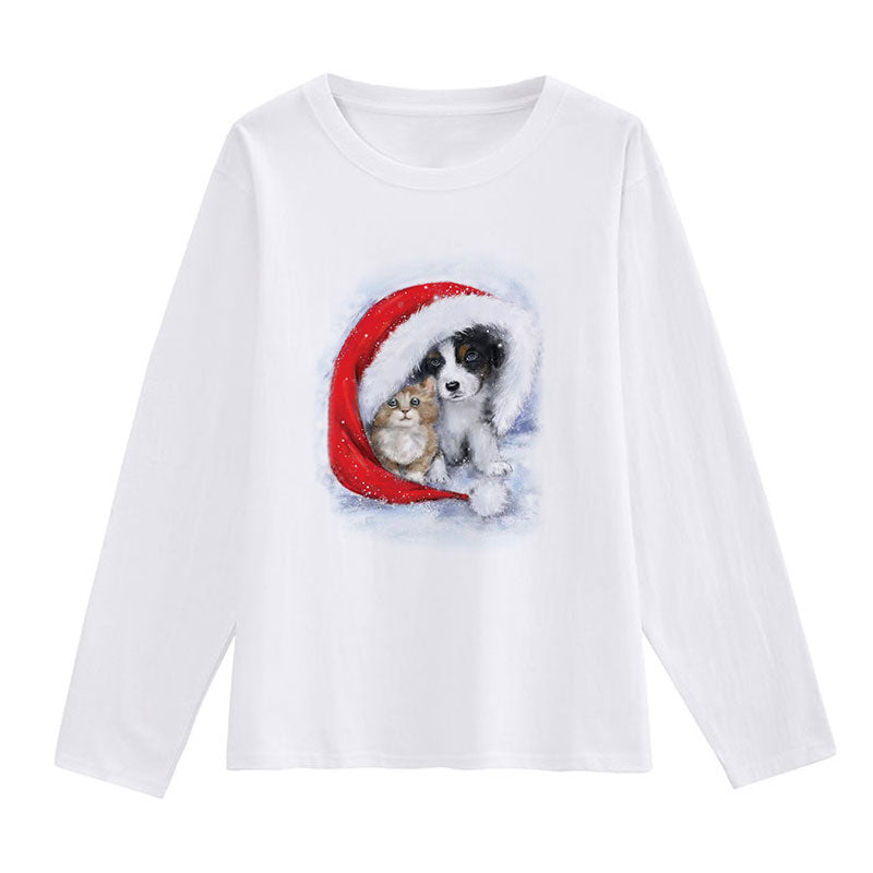 Hello Christmas Ladies White T-Shirt V