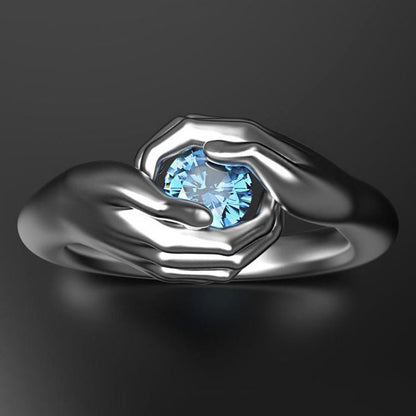 Hands Hug Blue Gem Ring