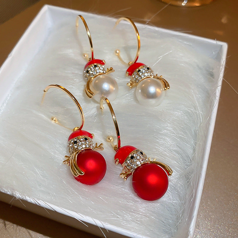 Christmas Snowman Pearl Earrings