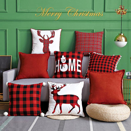 Christmas Red And Black Plaid Elk Pillowcase