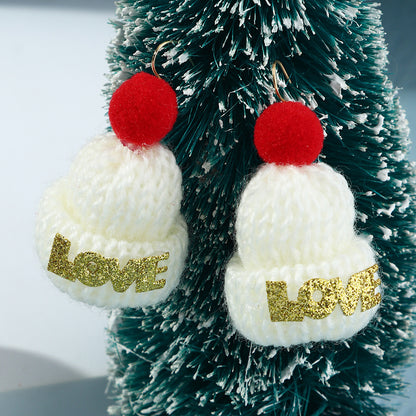 3 Pairs Cute Christmas Woolen Hat Earrings