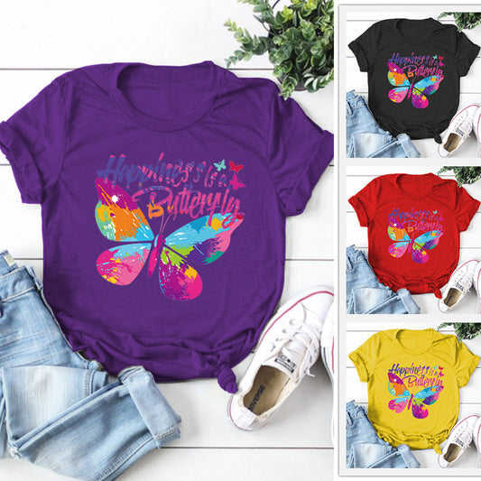 Happiness is A Butterfly Round Neck T-shirt