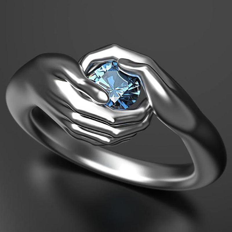 Hands Hug Blue Gem Ring