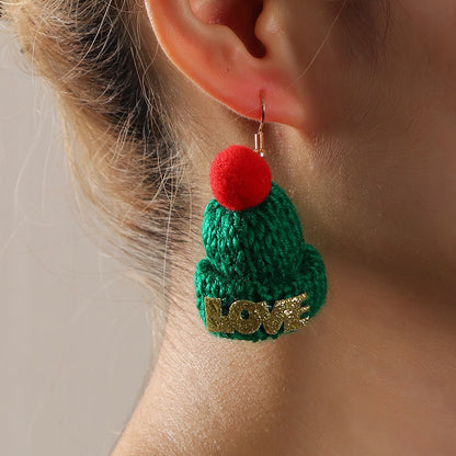 3 Pairs Cute Christmas Woolen Hat Earrings