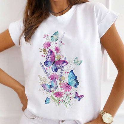Style I :   Pretty Butterfly Women White T-Shirt