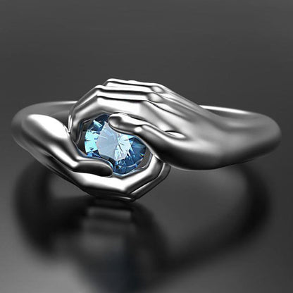 Hands Hug Blue Gem Ring