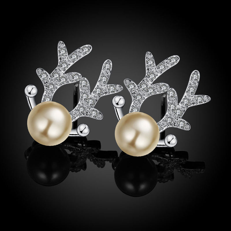 Christmas Zircon Pearl Deer Earrings