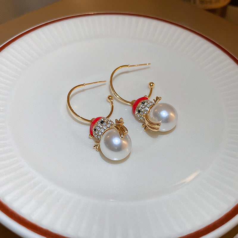 Christmas Snowman Pearl Earrings