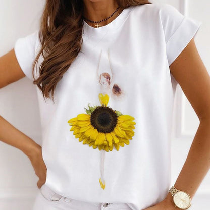 Stylish Custom Sun Flower Women White T-Shirt