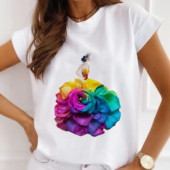 Style N£ºBeautiful Flowers Women White T-Shirt