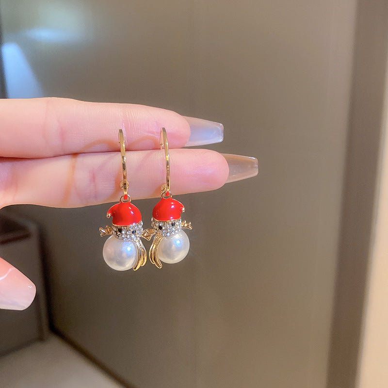 Christmas Snowman Pearl Earrings