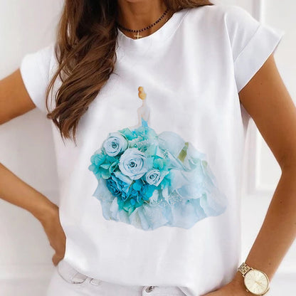 Style S£ºBeautiful Flowers Women White T-Shirt