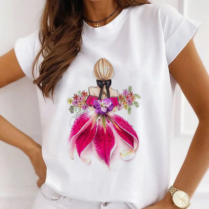 Beautiful Flowers Women White T-Shirt Y