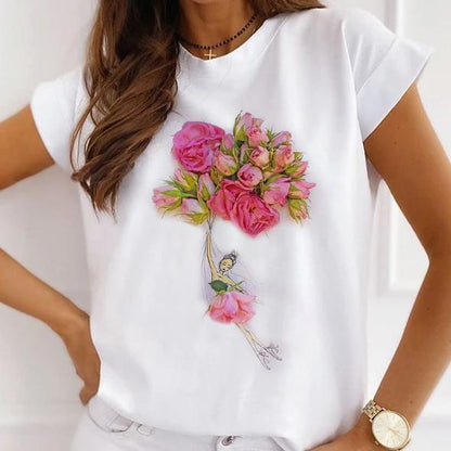 Beautiful Flowers Women White T-Shirt
