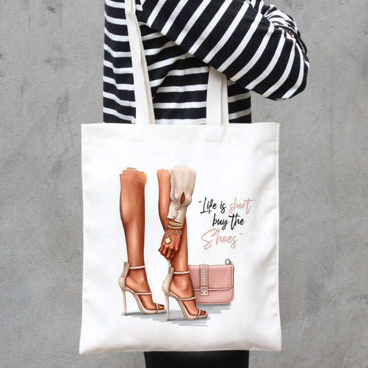 Fashion Trend Shoes Pattern Women Capacity Canvas Bag E