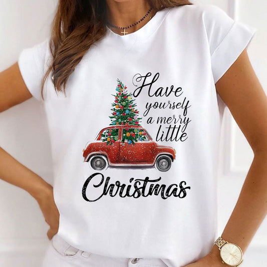 Beautiful Christmas Ladies White T-Shirt E