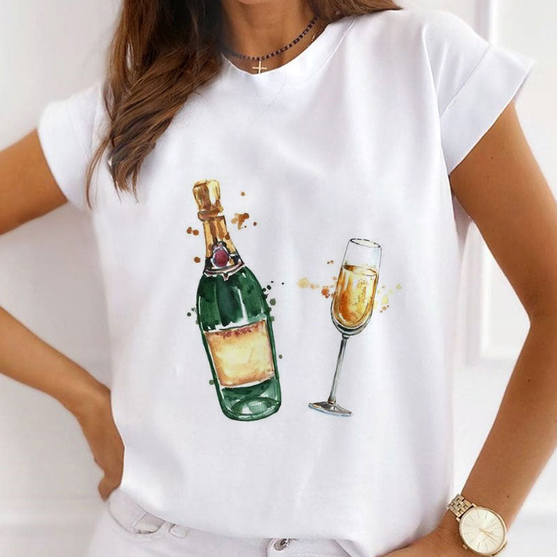 Style P£º Celebrate With Champagne Women White T-Shirt