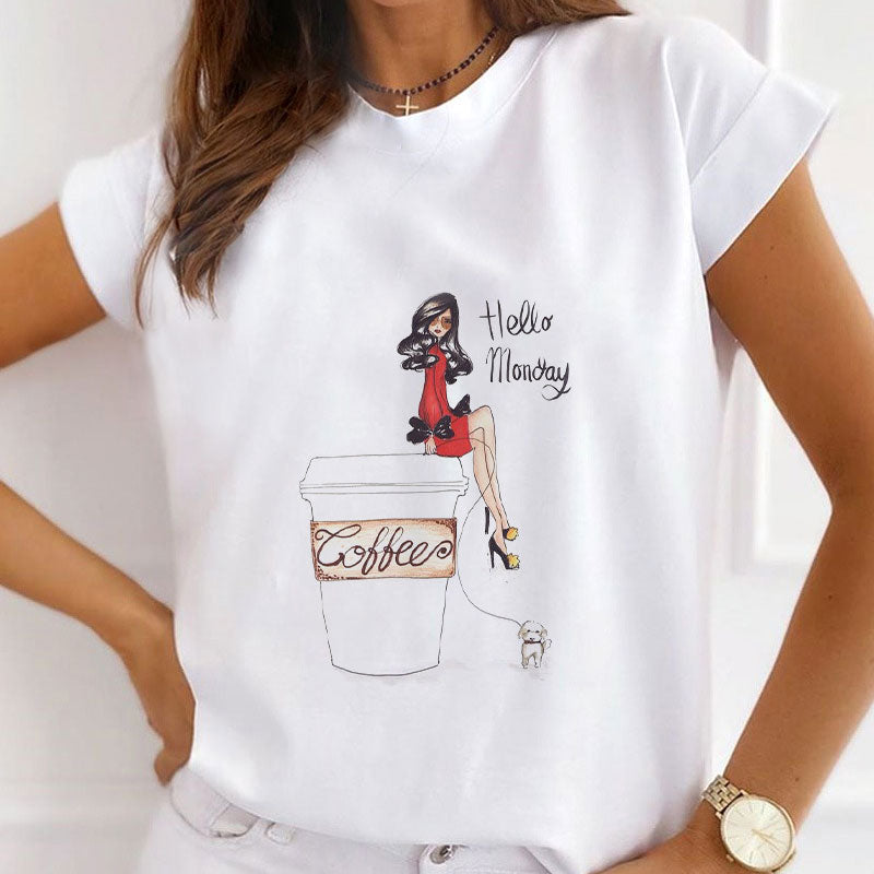 Style F :  I Love Coffee Women White T-Shirt