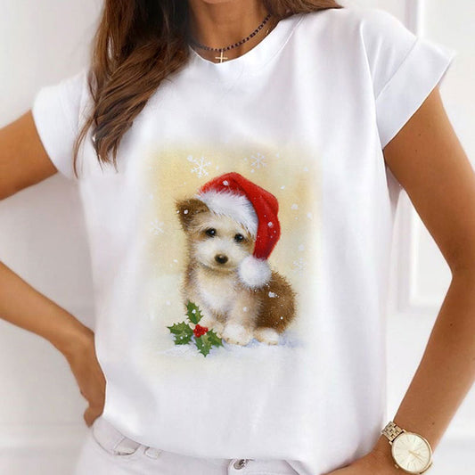 2021 Christmas Fashion Ladies White T-Shirt U