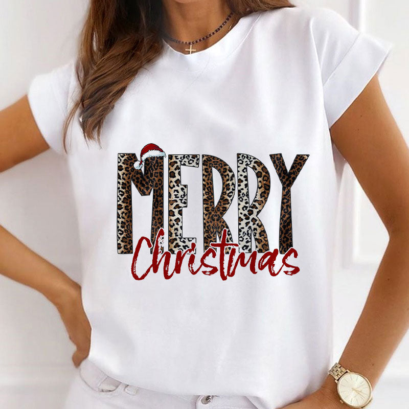 HAPPY Christmas Ladies White T-Shirt M