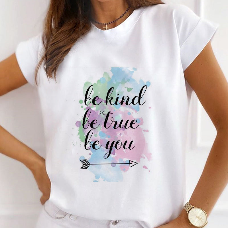 Style A£º Colorful Blooming Font Female White T-Shirt