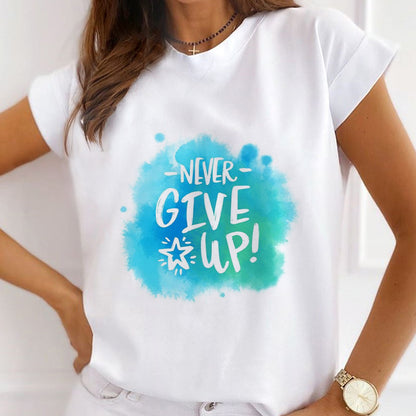 Style E£º Colorful Blooming Font Female White T-Shirt