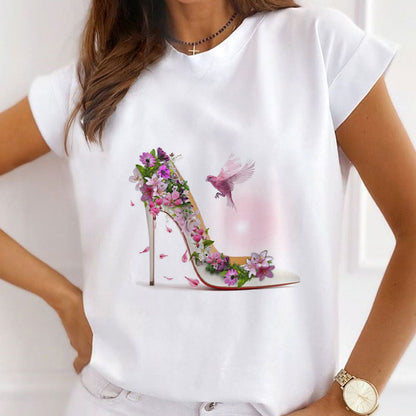 Style G : Beautiful High Heel White T-shirt Women