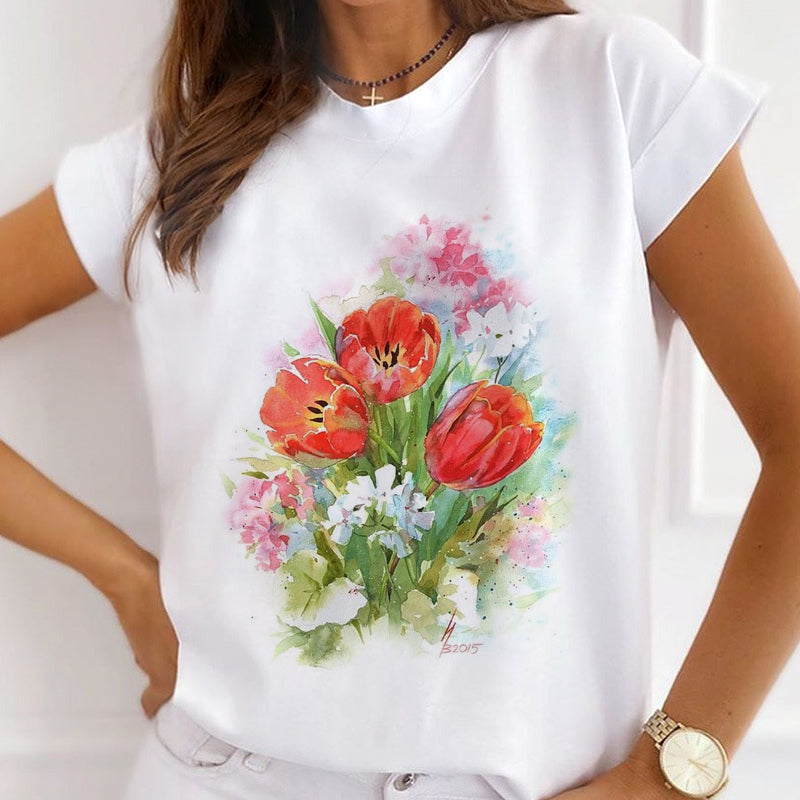 Style C£º A Flower For You Women White T-Shirt