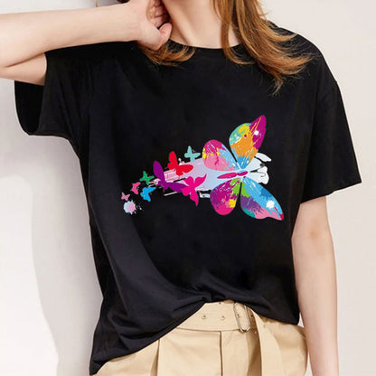 Style J：The Flower Is Full Of Love Femal Black T-Shirt