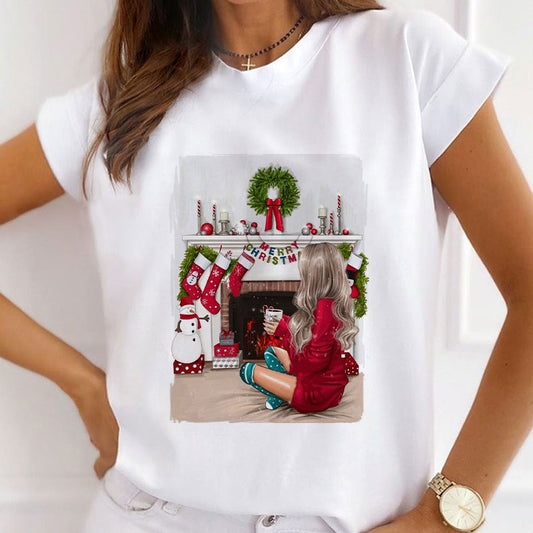 HAPPY Christmas Women White T-Shirt G