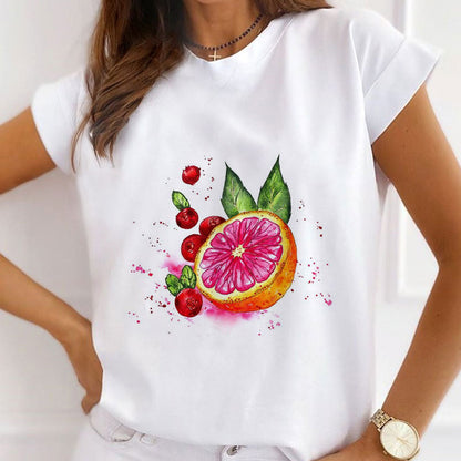 Style F£º Fresh Fruit Women White T-Shirt