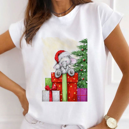 2021 Christmas Fashion Women White T-Shirt W