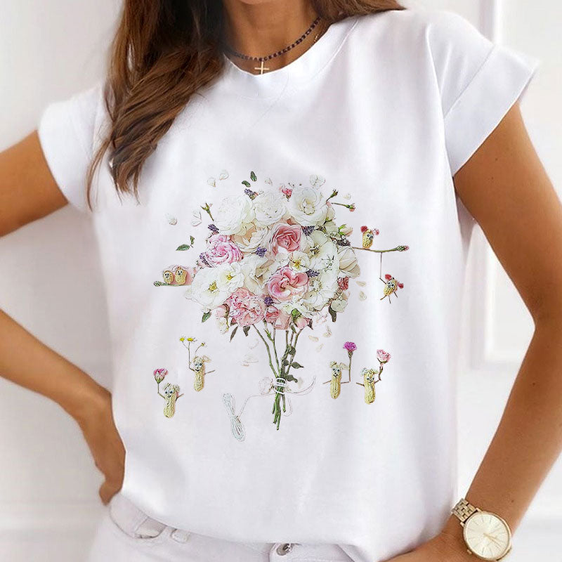 Style T :   Art Of Flowers Female White  T-Shirt