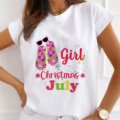 Christmas In July Women White T-Shirt D