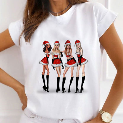 HAPPY Christmas Women White T-Shirt O