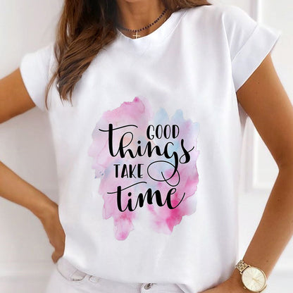 Style I£º Colorful Blooming Font Female White T-Shirt