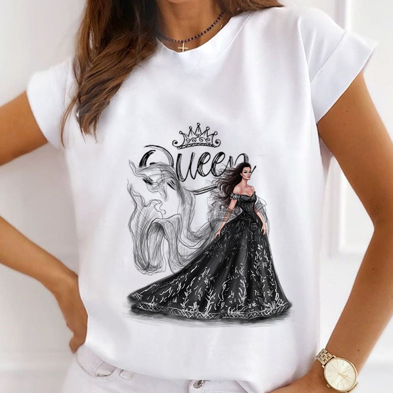 Style E£º  Like A Queen Female White T-Shirt