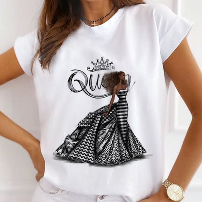 Style F£º  Like A Queen Female White T-Shirt