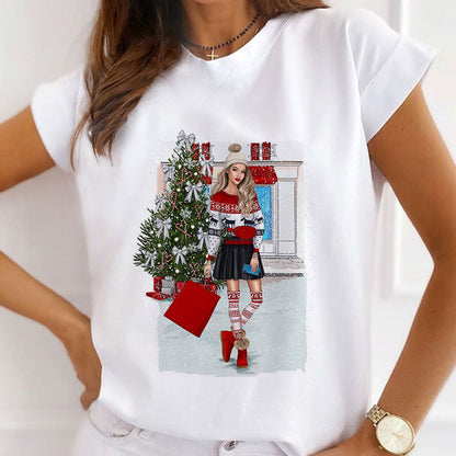 HAPPY Christmas Women White T-Shirt A