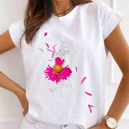 Style I£ºBeautiful Dresses With Flowers Women White T-Shirt