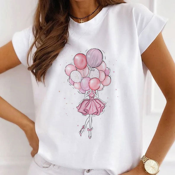 Style D :   Balloon Female White  T-Shirt