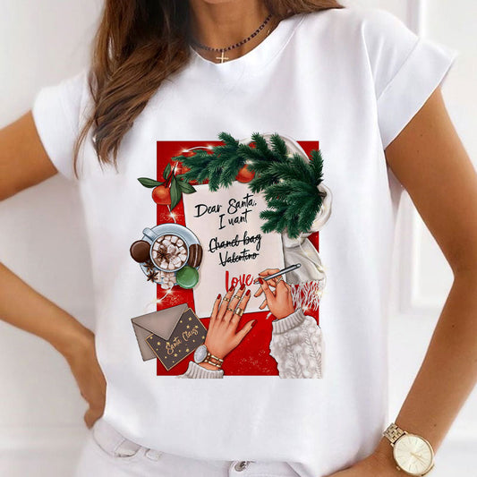 Hello Christmas Women White T-Shirt E